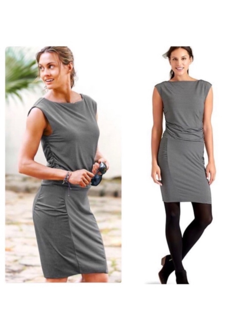 NWT Athleta Striped Cap-Sleeve Ruched Midi Dress size medium